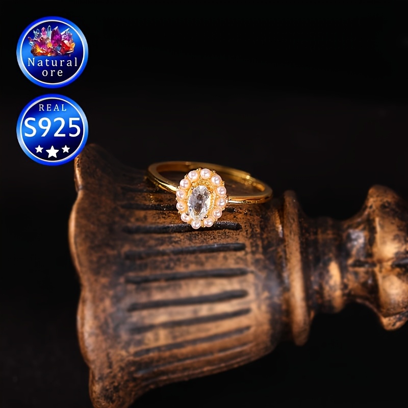 S925 Silver Ring with Light Aquamarine, Adjustable & Ideal Gift